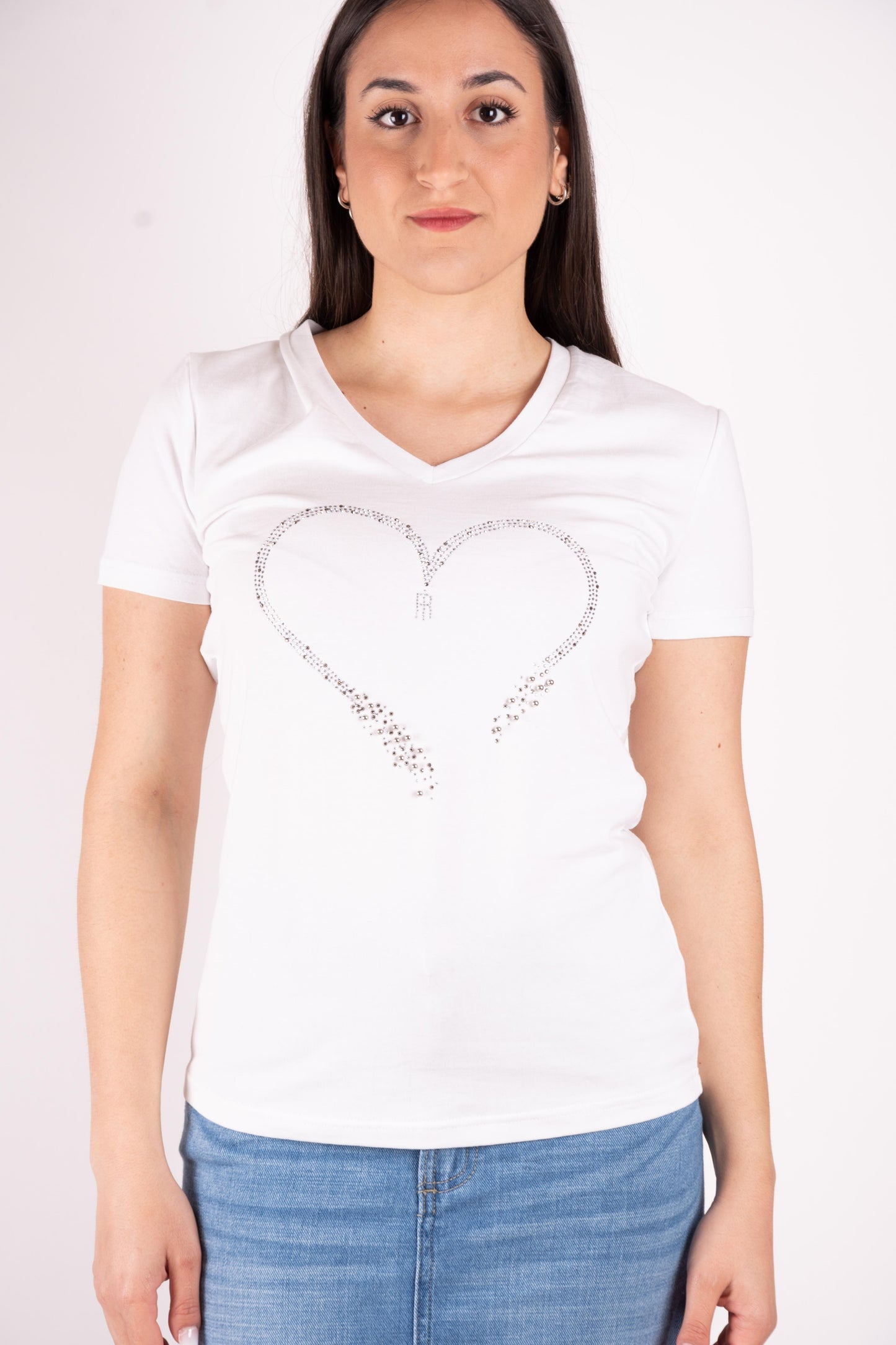 Fracomina T-Shirt scollo a V Strass FP25ST3007J401N5 278 Fracomina Jeans 