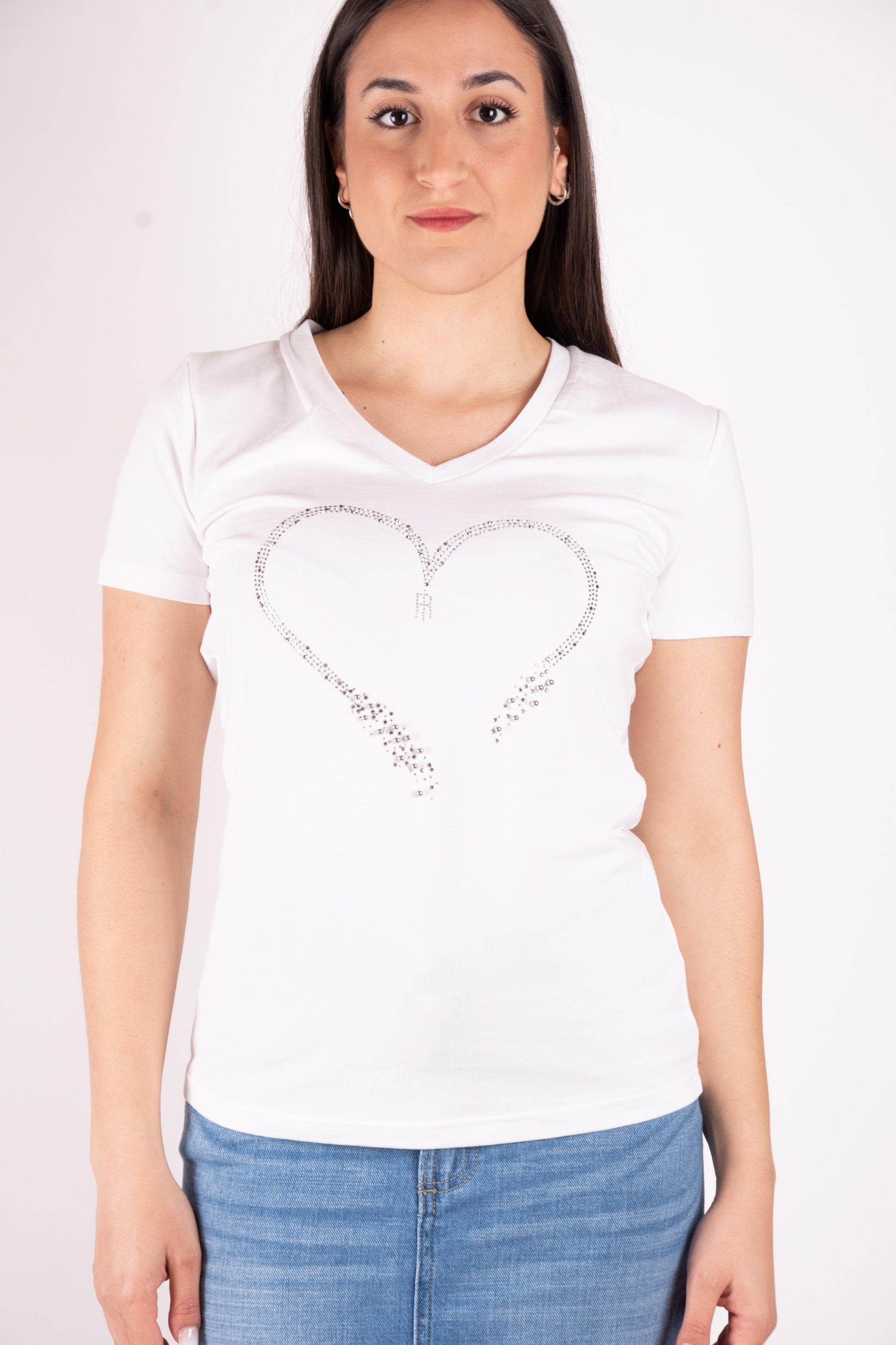 Fracomina T-Shirt scollo a V Strass FP25ST3007J401N5 278 Fracomina Jeans 