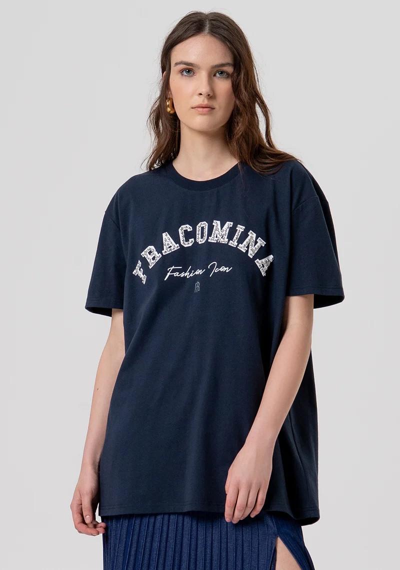 FRACOMINA T-SHIRT OVERSIZE CON LOGO CON APPLICAZIONI DI STRASS FR26ST3056J40001 117 Fracomina Preview 