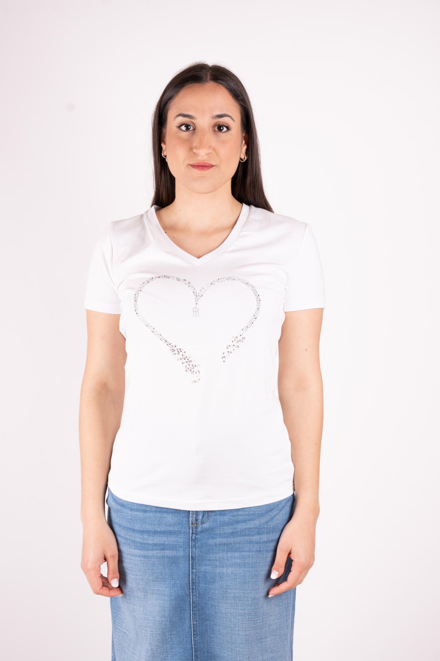 Fracomina T-Shirt scollo a V Strass FP25ST3007J401N5 278 Fracomina Jeans 