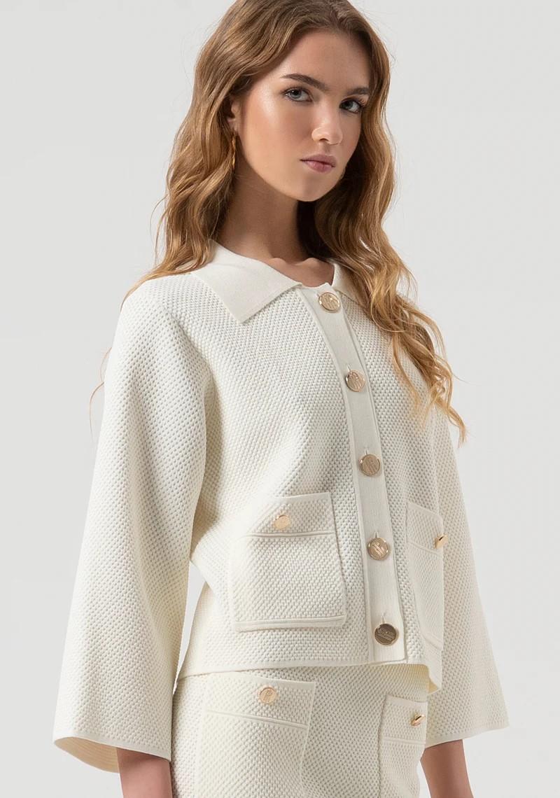 Fracomina Cardigan collo polo con bottoni oro punto riso FR25WT8017K55301 108 Fracomina Preview 